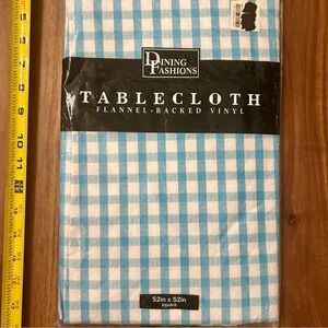 New 52 x 52 Square Flannel Backed Vinyl Blue & white gingham checker tablecloth